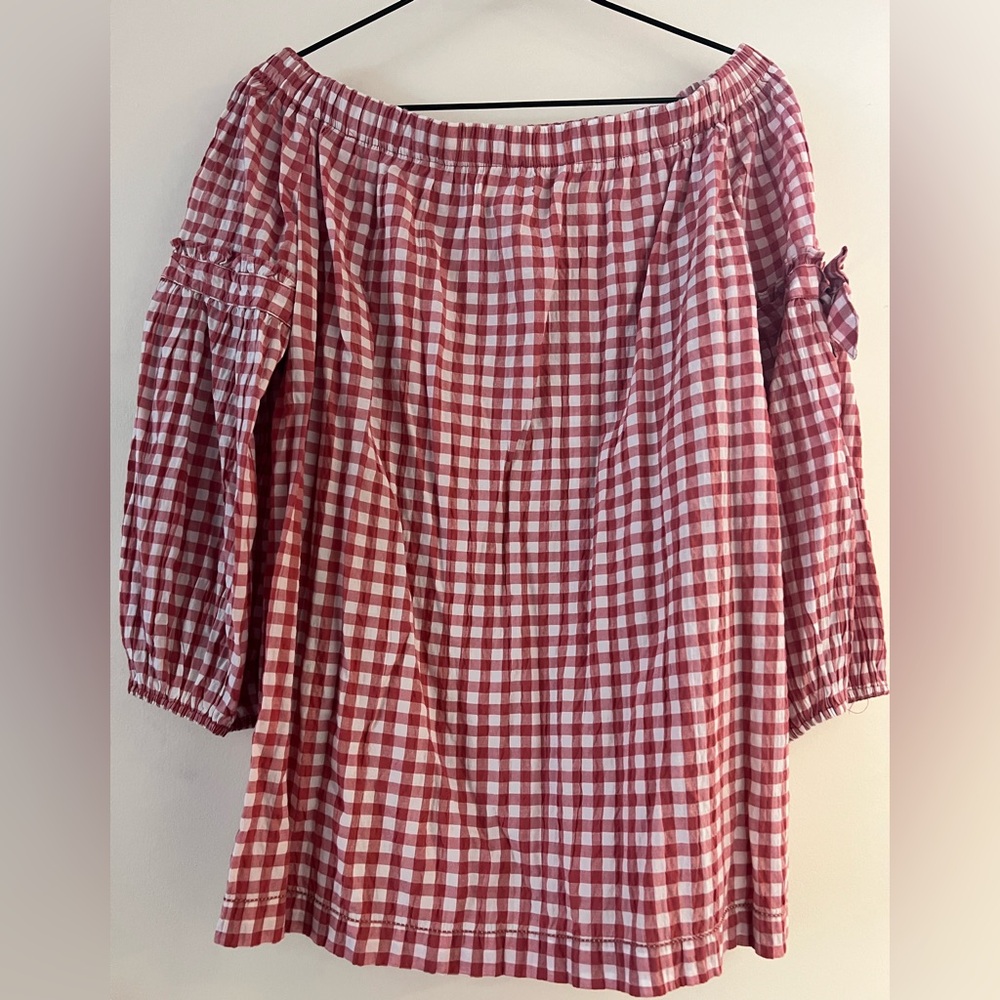 Max Studio Red and White Checkered Blouse